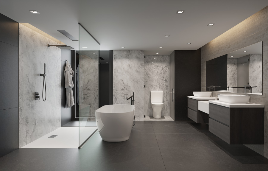 a very elegant looking bathroom